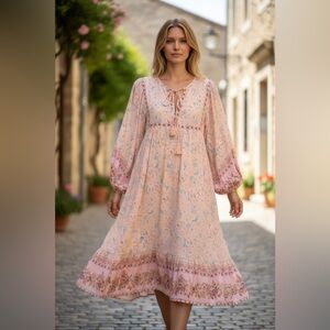 NWOT IN LOOM Vintage Boho Midi Floral Romantic Ruffle Dress